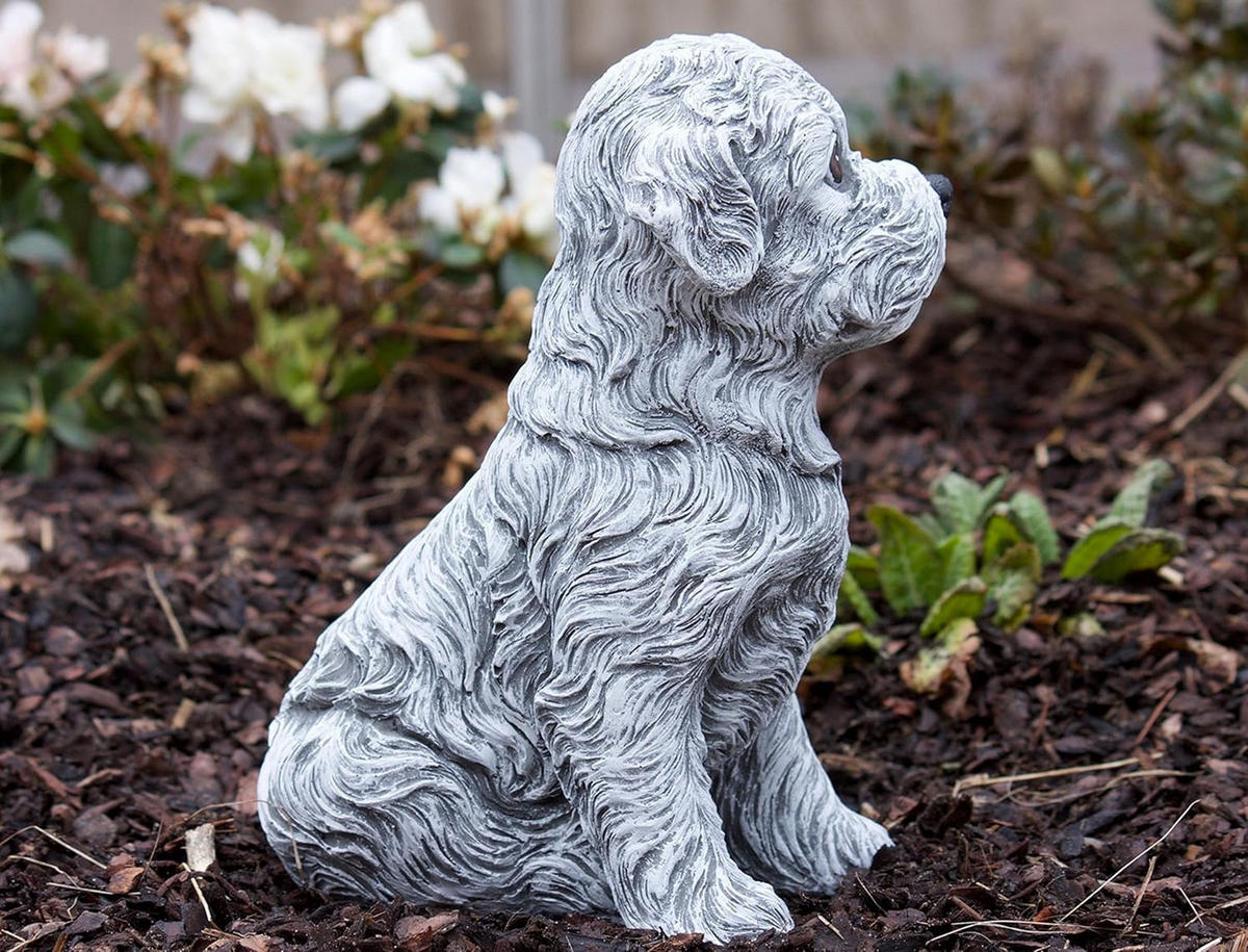 STEINFIGUR Malteser Hund, frostfest, massiv - Grau, Stein (15/25/18cm) - stoneandstyle