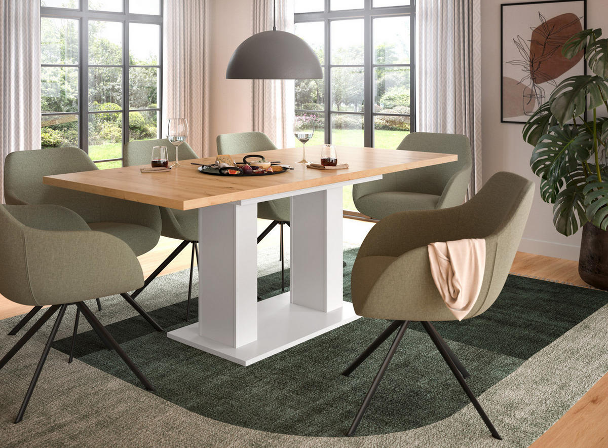 ESSTISCH weiß, Eiche Artisan, Küchentisch ausziehbar 150 - 190 cm - Weiß/Eiche Artisan, Holzwerkstoff/Metall (150/90/76cm) - Inn.Furn