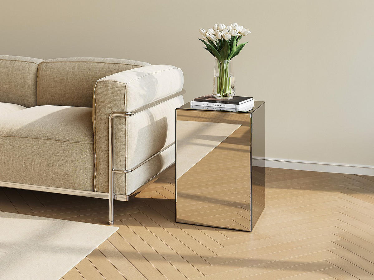 BEISTELLTISCH aus MDF und Spiegel - LAZURIO - Silberfarben, Glas (30/30/50cm) - Vente-Unique