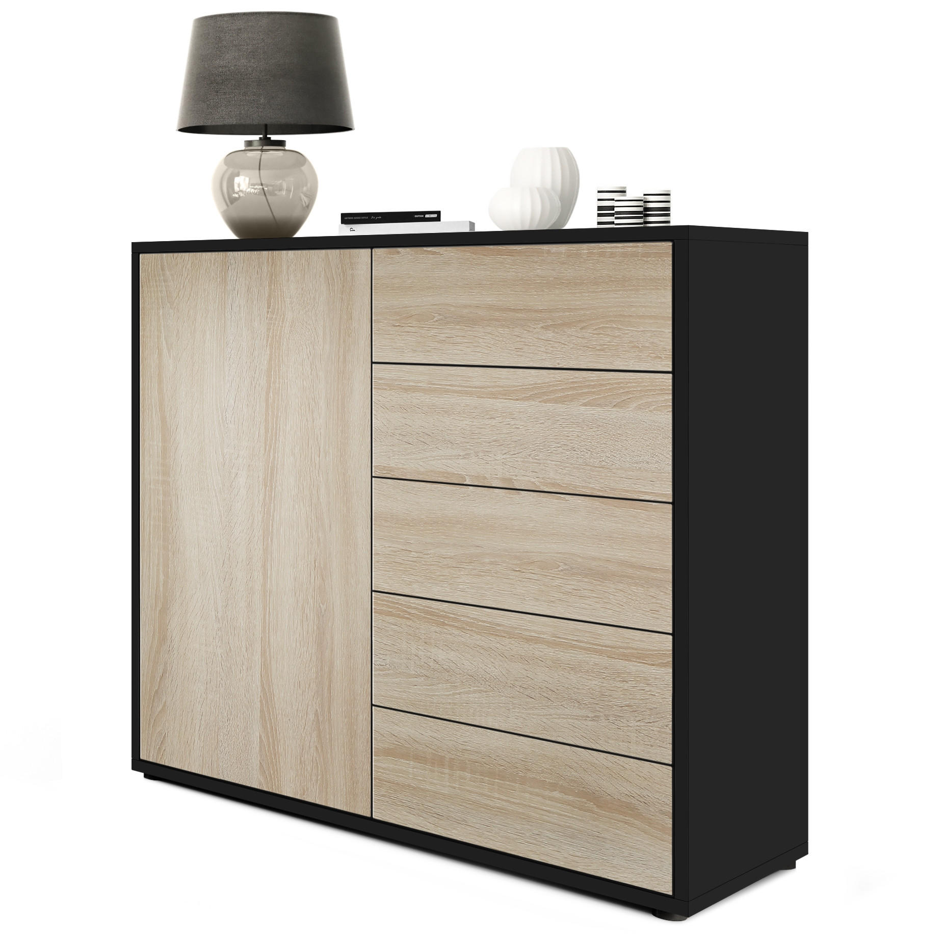 KOMMODE Ben Front in Eiche sägerau - Eiche San Remo, Holzwerkstoff (79/74/36cm) - Vladon