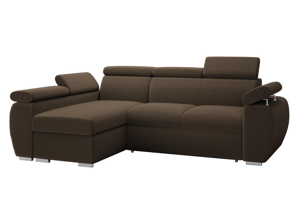 ECKSOFA Boston Mini, Seite: Links - LC+2R - Chromfarben/Braun, Holz/Textil (255/170cm) - MIRJAN24