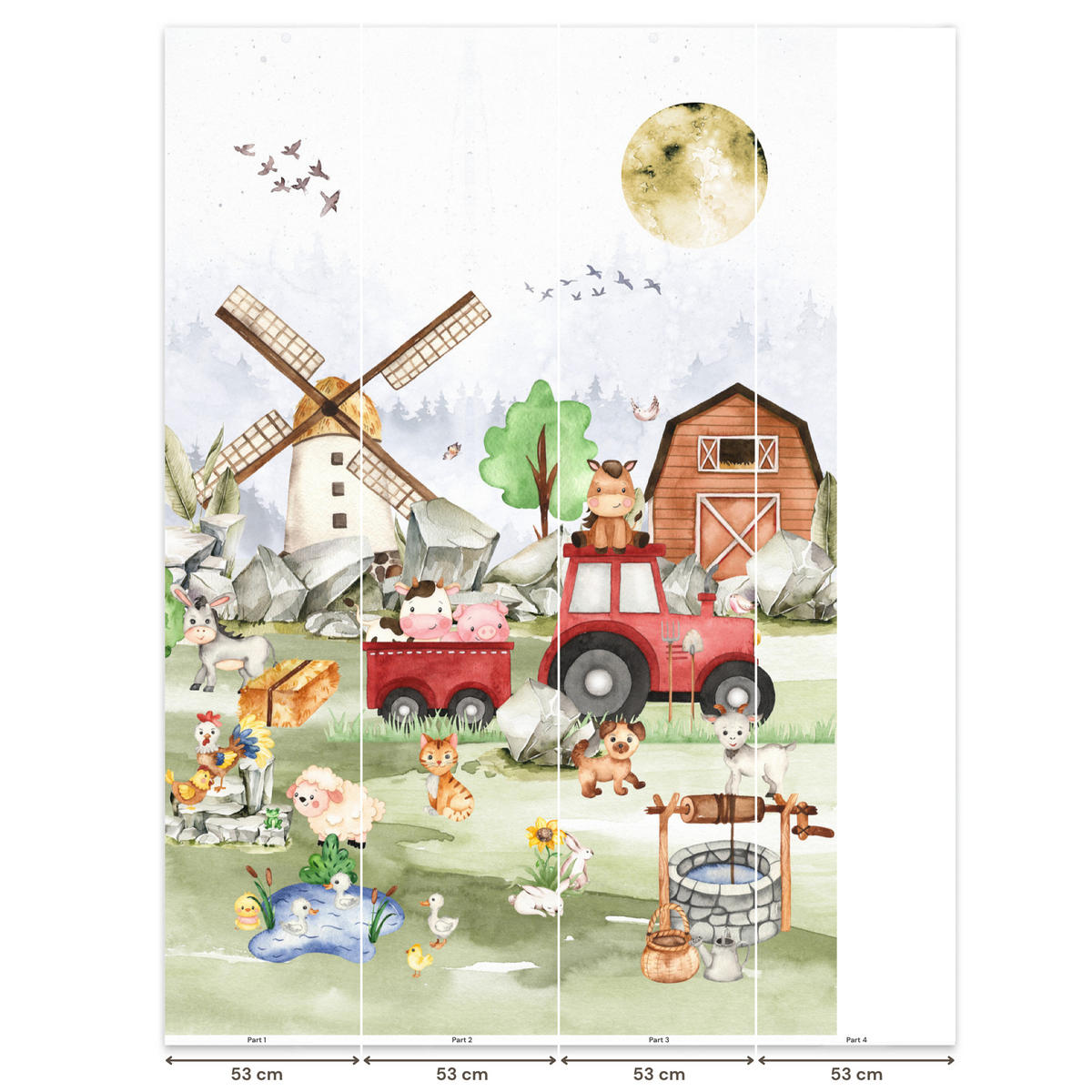 KINDERTAPETE - Bauernhof - Traktor - Kinder - Tiere - 180x280 cm - Weiß, Papier (180/280cm) - OnlyWow
