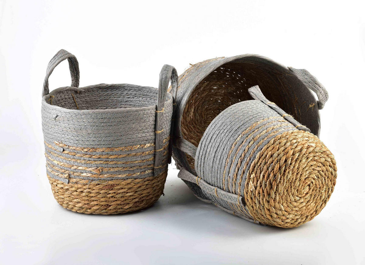 KORB Bali 3er Set grau 33/33/26 cm Seegras - Grau, Naturmaterialien/Kunststoff (33/26/33cm) - Mondex