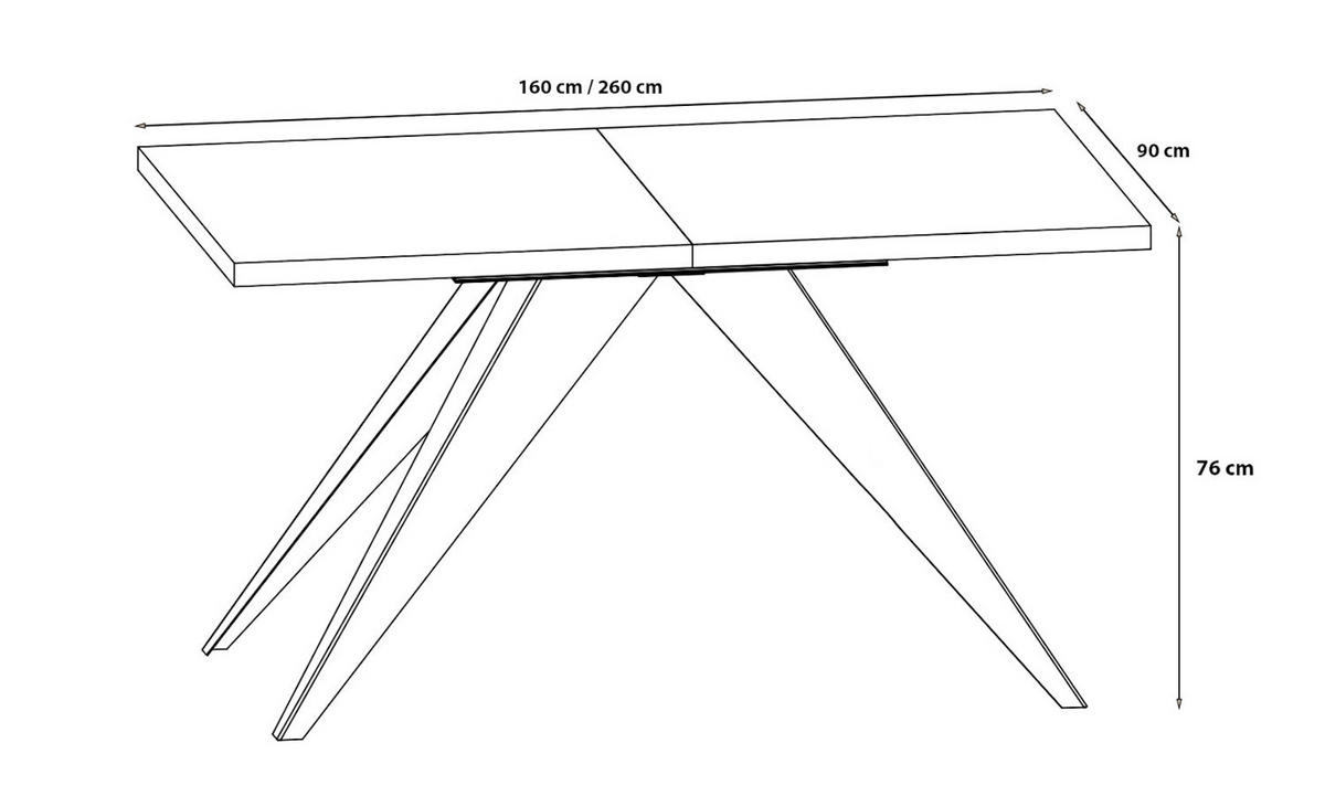 ESSTISCH Vento Bellato grau / Schwarz 160/260 / 90 / 76cm - Schwarz/Grau, Holz/Holzwerkstoff (160/90/76cm) - Feldmann-Wohnen