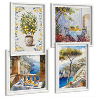BILDER SET 4er Set - 50x50 cm & 40x60 cm Weißer Rahmen - Gemälde von Zitronenbäumen - Weiß, Kunststoff (50/50cm) - TULUP