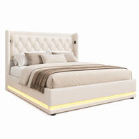 BETT mit Bettkasten USB & LED 180x200 cm PU Weiß - Weiß, Metall (180/200cm) - Meubliv