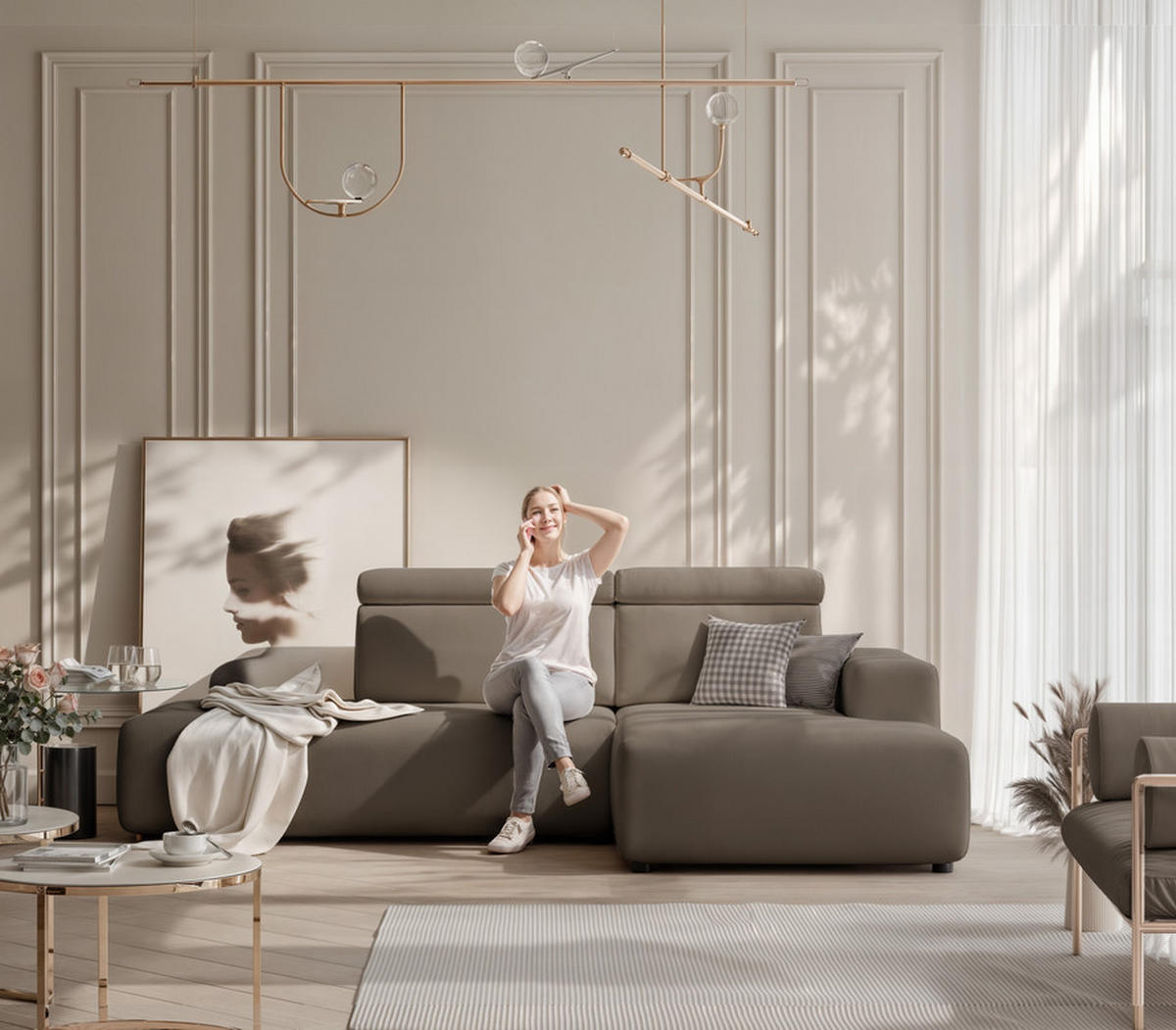 ECKSOFA RICO Rechts, Stoff Oliv - Olivgrün, Textil (260/186cm) - Idohome