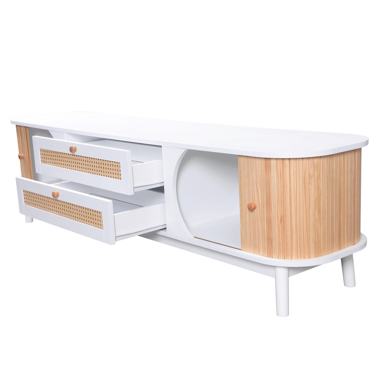 TV-SCHRANK 170/46/39,5 cm weiß MDF mit Rattanoberfläche und Schubladen - Weiß, Holzwerkstoff (170/39.5/46cm) - OKWISH