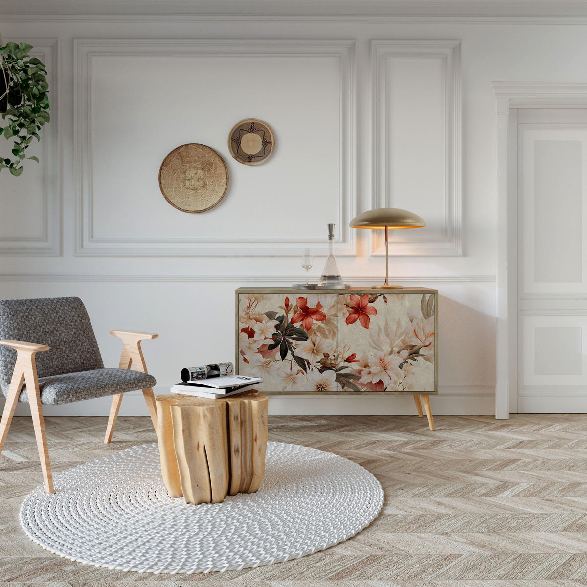 SIDEBOARD PETAL HARMONY, Eicheneffekt, 111x42x77,5 cm, 2 Türen - Eichefarben/Buchefarben, Holzwerkstoff/Buchenholz (111/77.5/42cm) - SpaceRebels