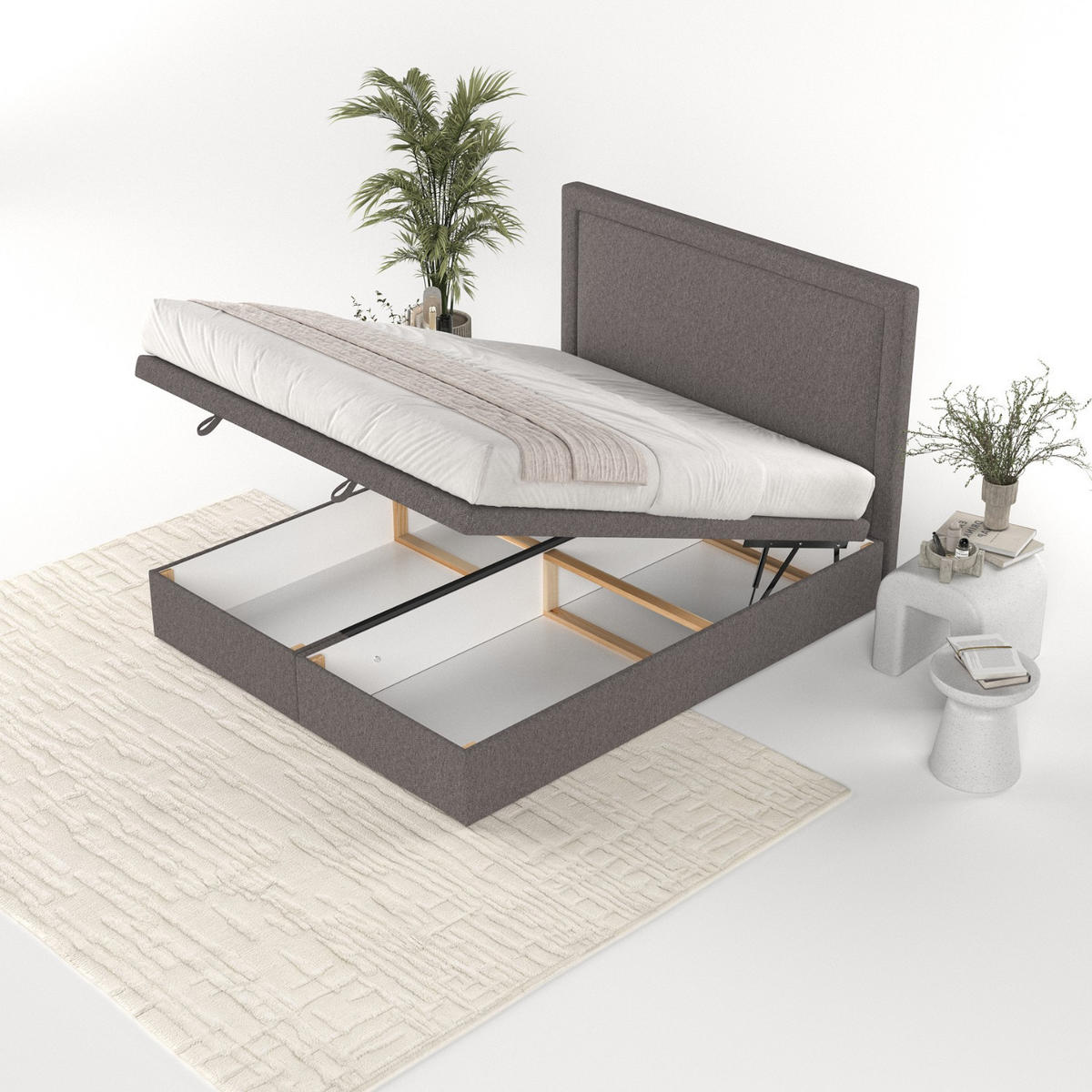 POLSTERBETT Salma mit Stauraum 140/200 cm Braun im Megan Stoff - Schwarz/Braun, Holz/Holzwerkstoff (140/200cm) - AltaBeds