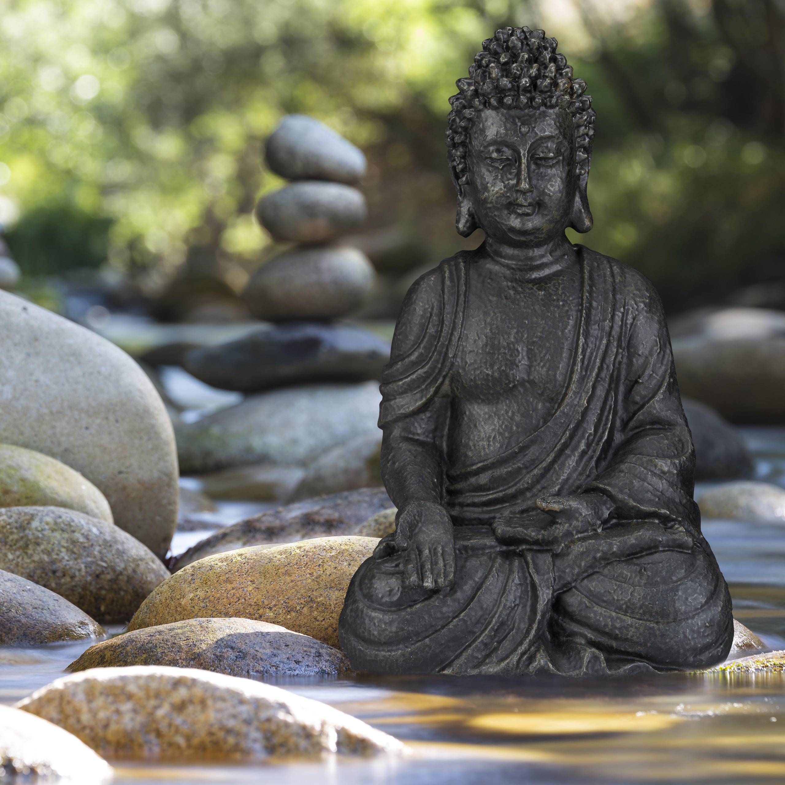 BUDDHA Figur - Anthrazit, Kunststoff (24/40/15cm) - Relaxdays