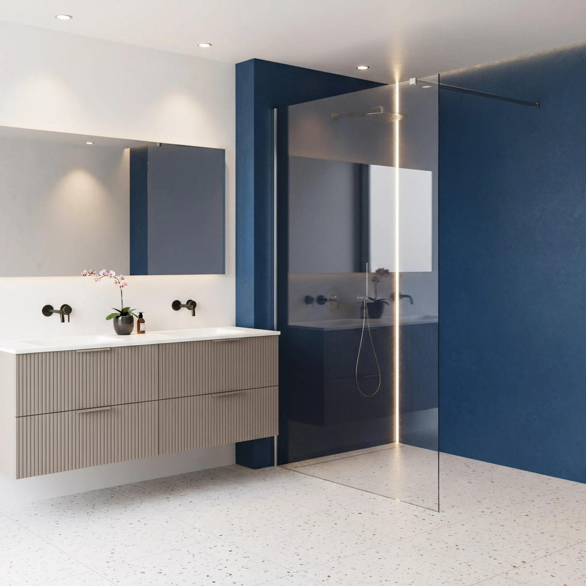 DUSCHWAND Rea Flexi Transparent / Chrome 130 - Chromfarben, Glas (120/130/195cm) - REA