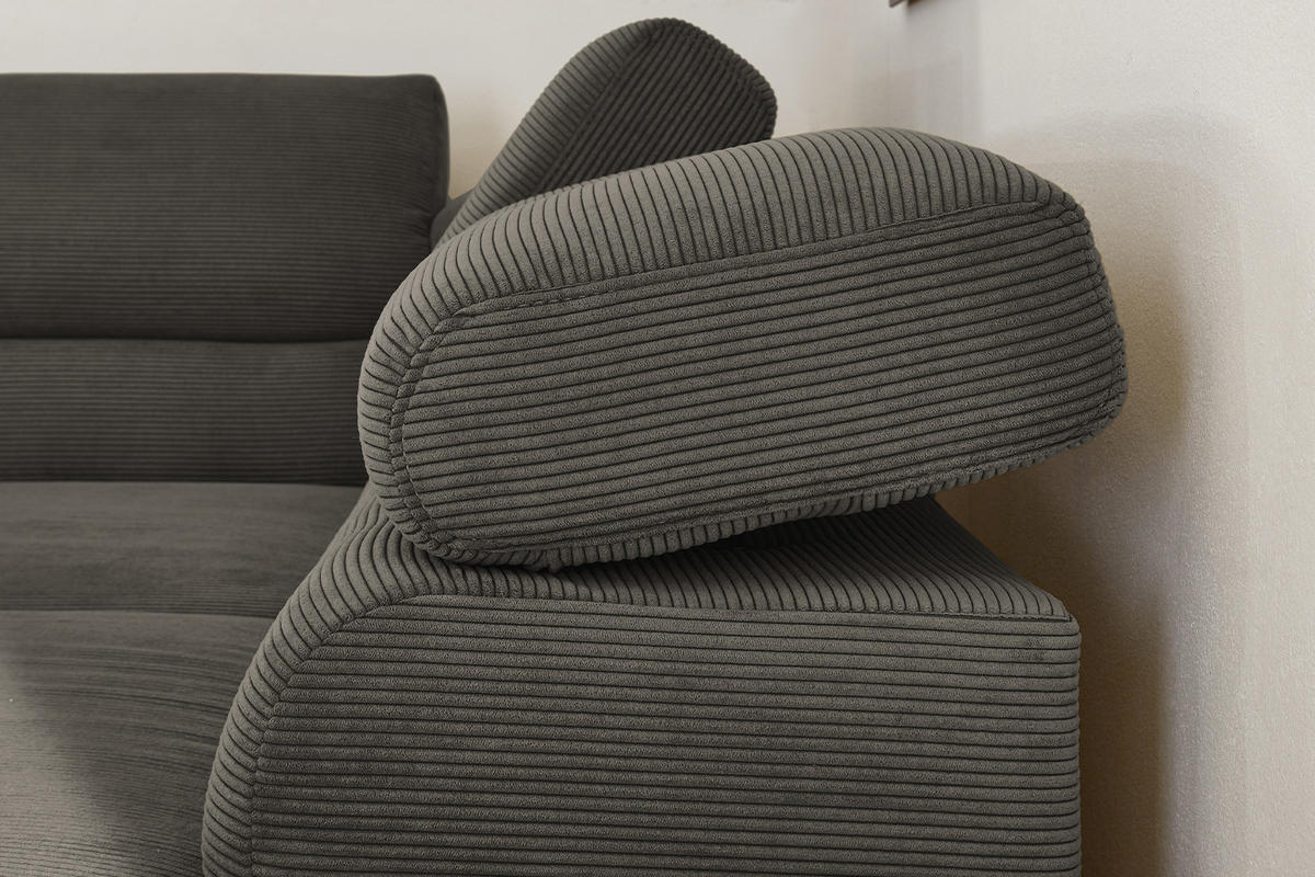 ECKSOFA MIT MOTORISCHEM SITZVORZUG DELIA Anthrazit Cord - Anthrazit/Schwarz, Textil/Metall (276/219cm) - KAWOLA