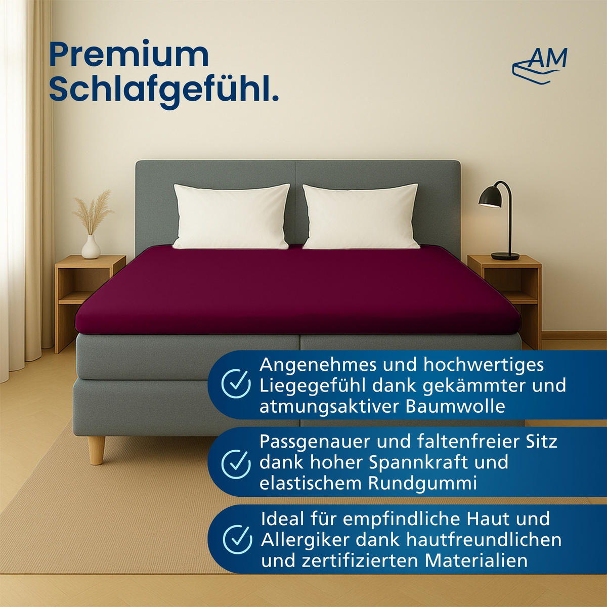 SPANNBETTLAKEN TOPPER 70/220/12 cm Bordeaux - Bordeaux, Textil (70/220cm) - AM Qualitätsmatratzen