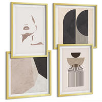 BILDER SET 4er Set - 50x50 cm & 40x60 cm Goldrahmen - Abstrakte weiß-braune Muster - Goldfarben, Kunststoff (50/50cm) - TULUP