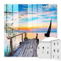 SCHLÜSSELBOX Weiß 30x30 cm – Türöffnung nach rechts - Friedliche Landschaft - Blau, Metall (30/30/5cm) - TULUP