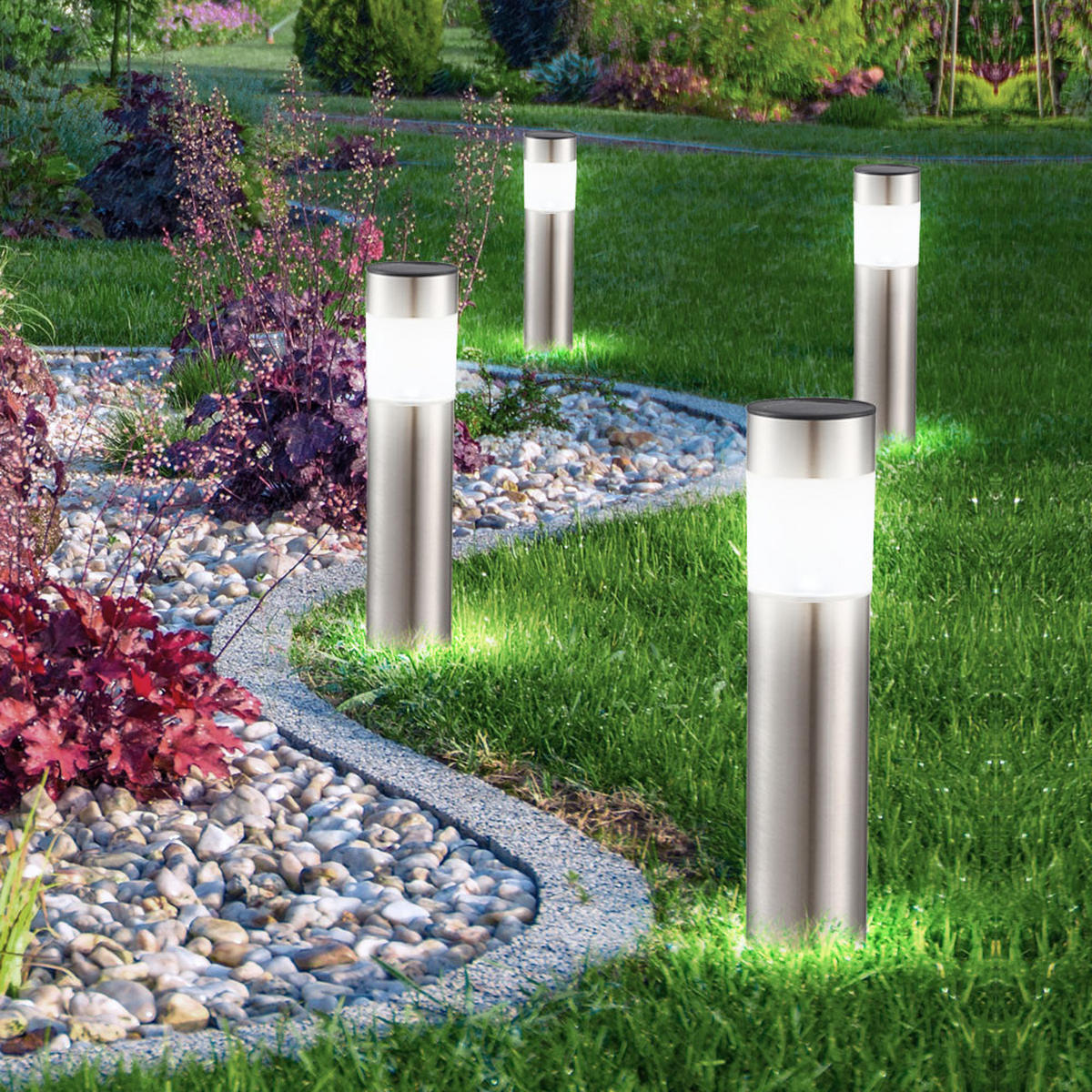 LED AUSSENLEUCHTE Solar Säulen und Kugel Weiß 7er Set - Weiß, Kunststoff (6.5/6.5/38cm)