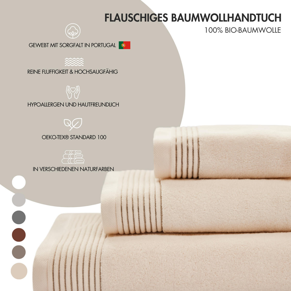 HANDTUCH Serene Bliss 2er set, 50x100cm, Baumwolle, Dunkelbeige - Champagner, Textil (50/100cm) - SOWL