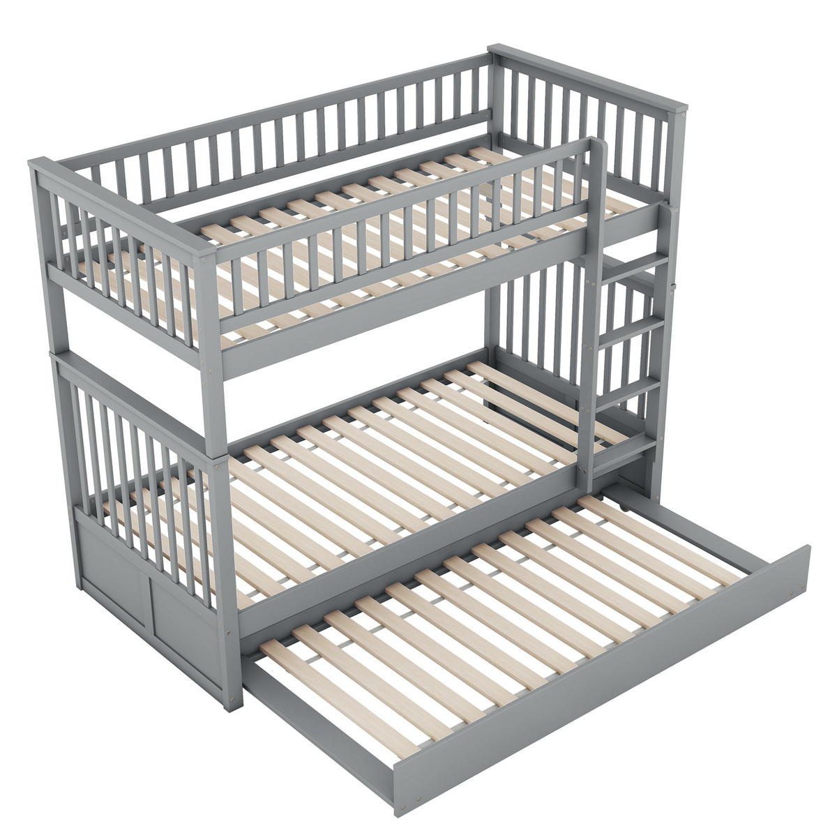 ETAGENBETT aus Kiefernholz und MDF 90x200 cm Grau mit Ausziehbett, abnehmbarer Konstruktion und Treppe - Grau, Holzwerkstoff (90/200cm) - Modfu