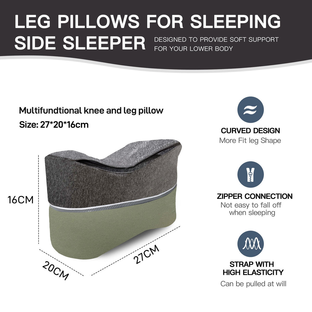 SEITENSCHLÄFER-KISSEN 2905 - Grau, Textil (27/20cm) - Vercart