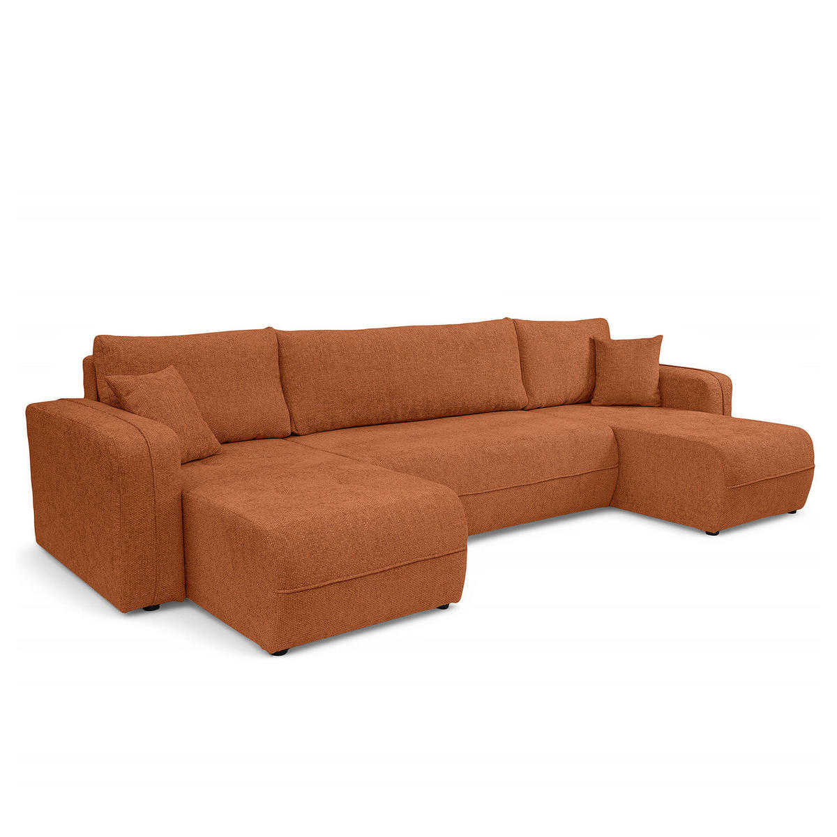 WOHNLANDSCHAFT - Terracotta/Schwarz, Kunststoff/Textil (312/82/145cm) - home24