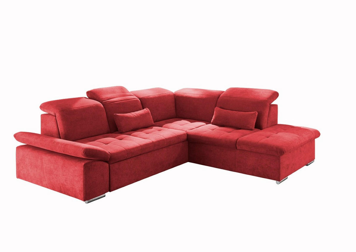 ECKSOFA mit Schlaffunktion mit Bettkasten und verstellbaren Kopf- und Rückenlehnen - Chromfarben/Rot, Textil (240/276cm) - ed exciting design