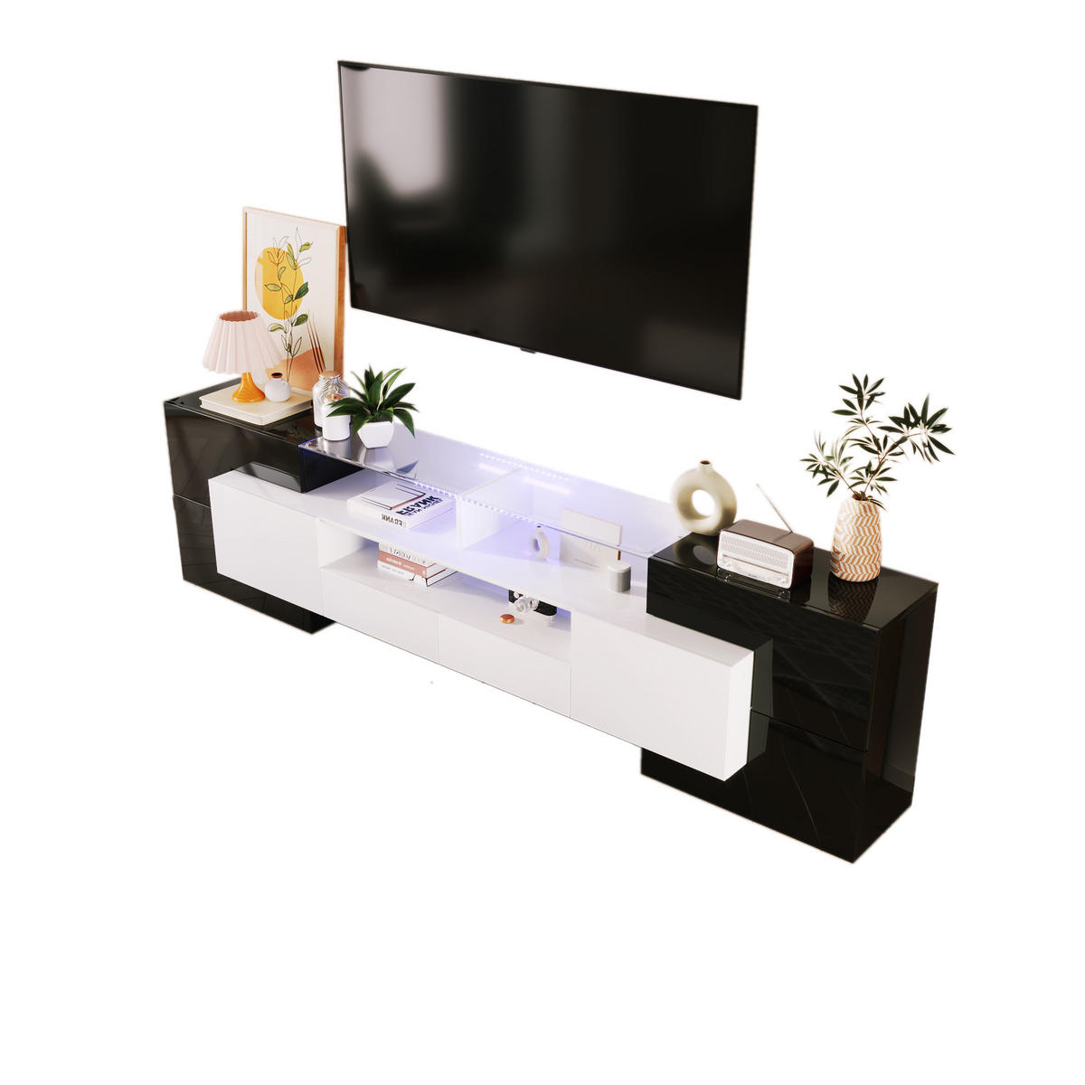 TV-SCHRANK 200 cm Weiß, Schwarz - Schwarz, Holzwerkstoff (30/60/200cm) - Raumix