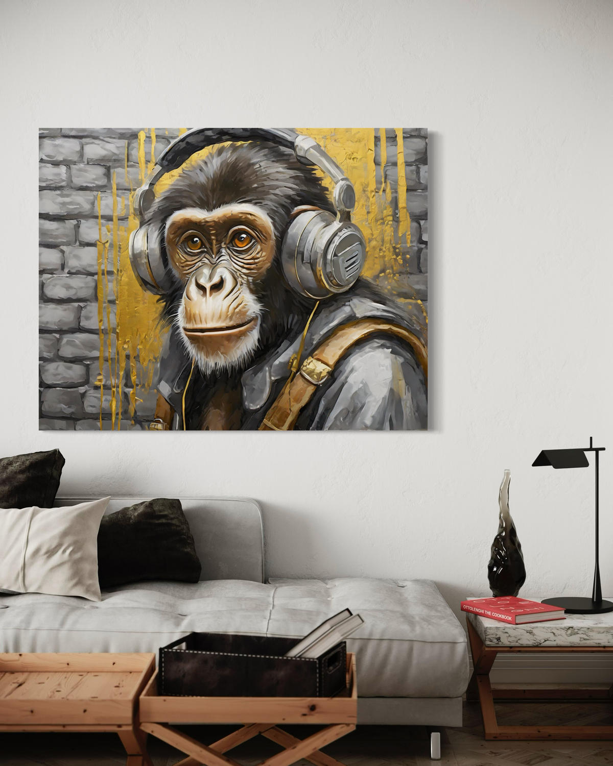 WANDBILD affe musik tiere - Gelb, Textil (60/40cm) - Feeby