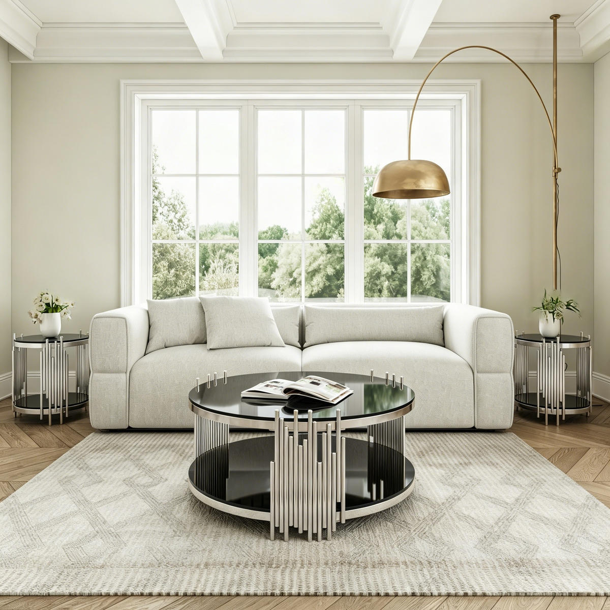 COUCHTISCH in Schwarz Runder Wohnzimmer für Wohnzimmer / Zuhause / Büro - Silberfarben/Schwarz, Glas/Holzwerkstoff (80/80/45cm) - STILVORA