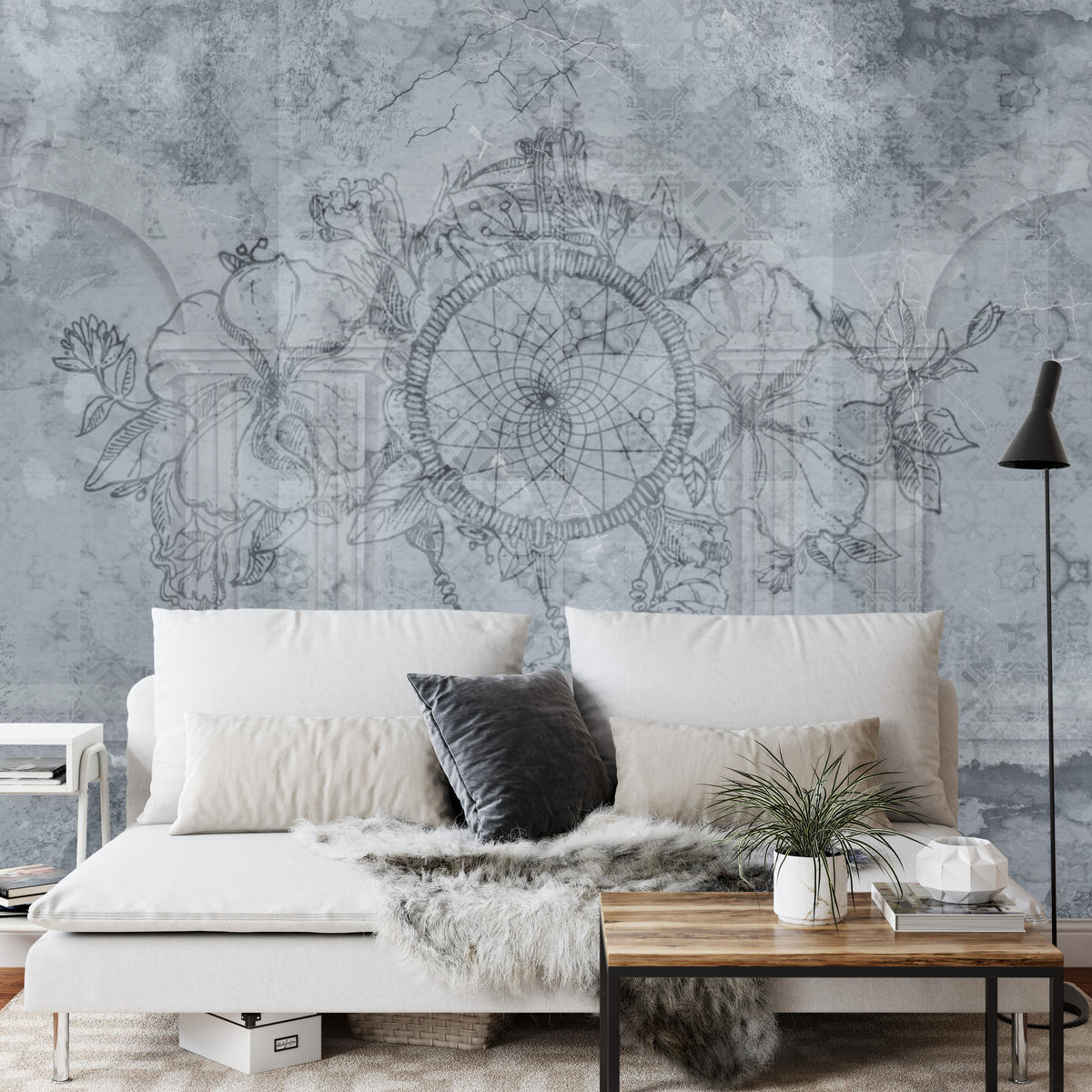 FOTOTAPETE für Schlafzimmer Traumfänger Vintage Säulen 250x175 - Grau, Papier (250/175cm) - Muralo