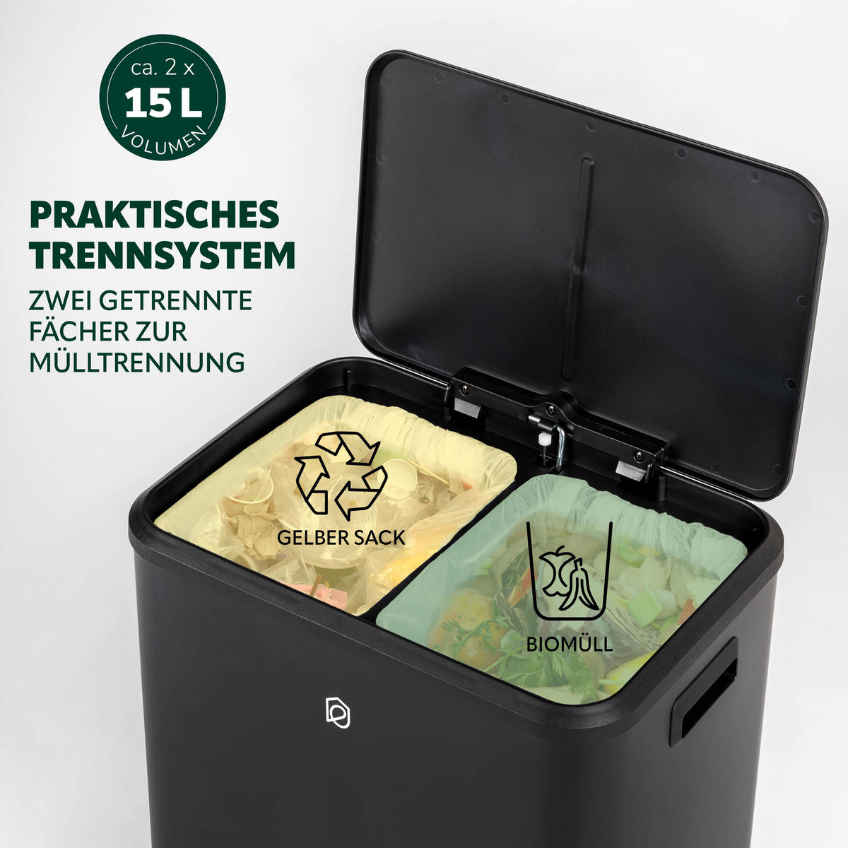 ABFALLEIMER 30 Liter, schwarz - Schwarz, Metall (42.5/50/33.5cm) - eluno