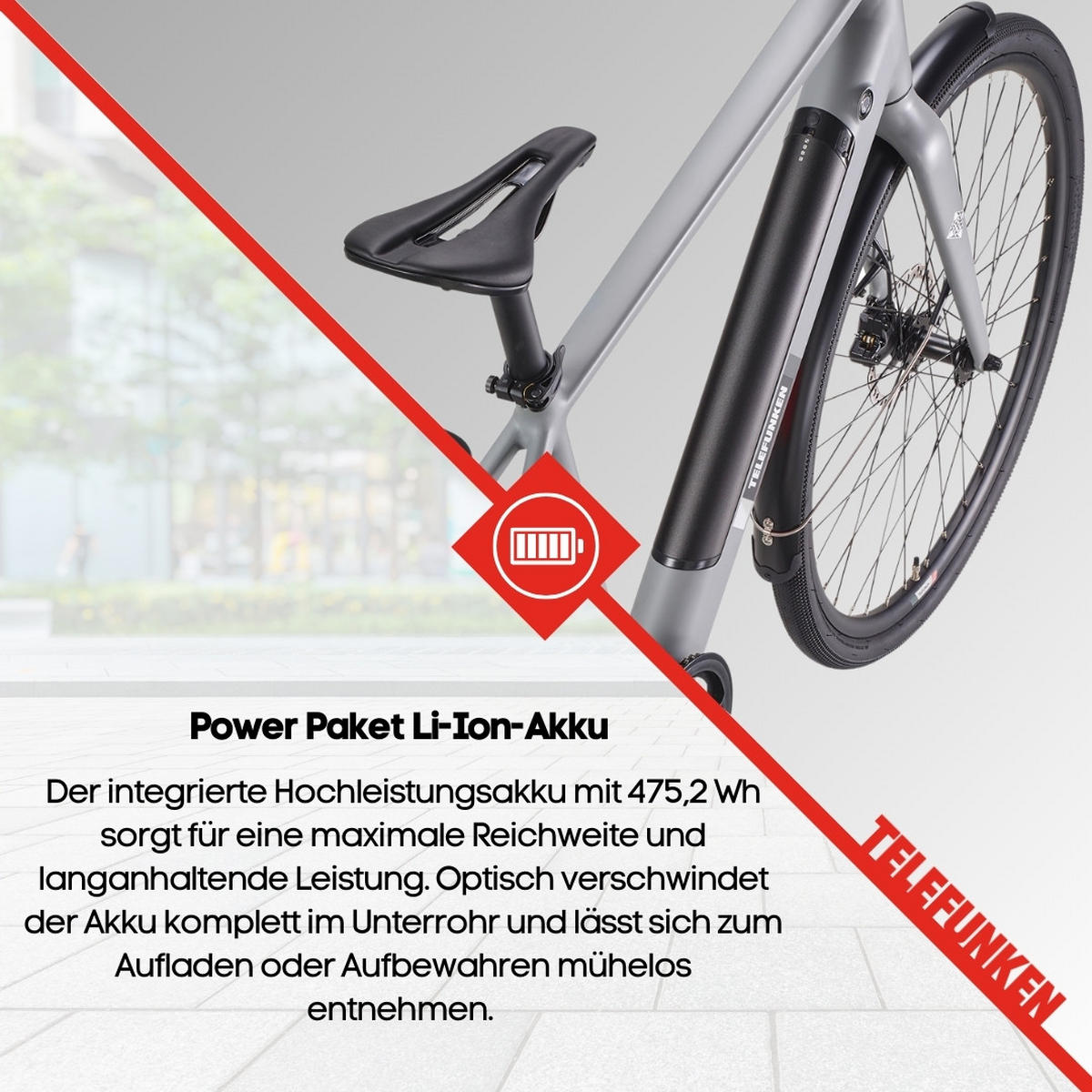 E-BIKE Urban UH200 28 Zoll Pedelec 475,2 Wh Hinterradmotor 7-Gang Kettenschaltung, leicht - Grau, Metall (111.5cm) - Telefunken