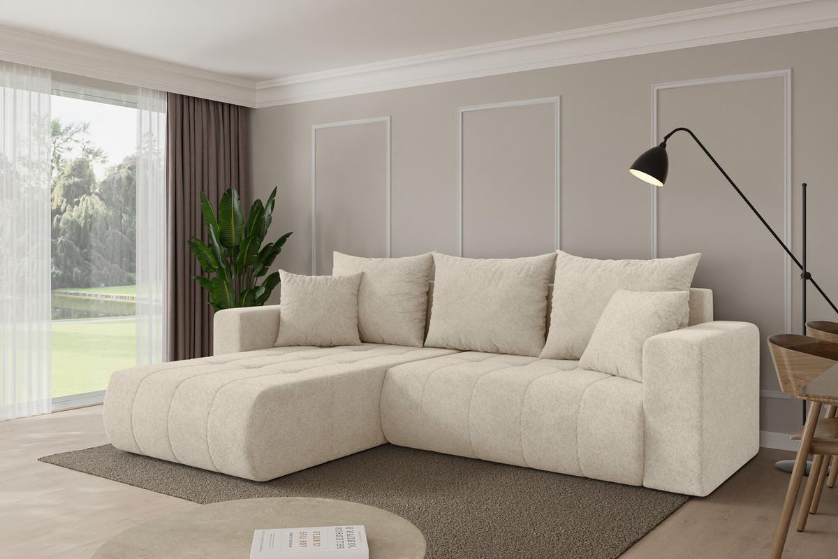 ROHOVÁ SEDAČKA s funkcí spaní, otoman vlevo MILA-L 277x194x86 krémová velur - černá/krémová, kompozitní dřevo/textil (277/194cm) - ALTDECOR