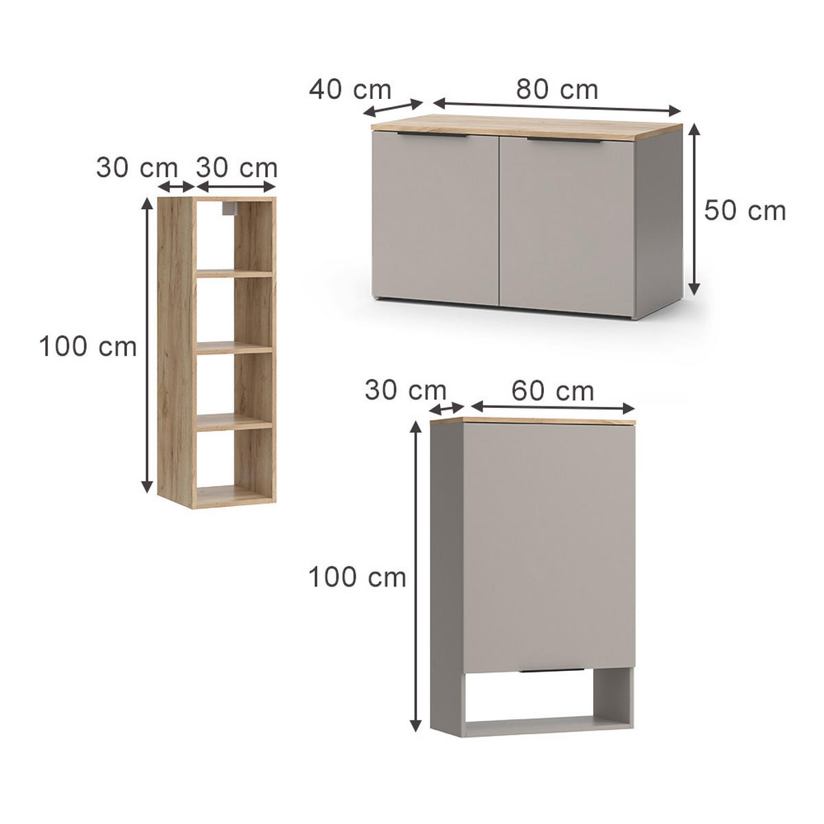 Greige/Sonoma Eiche, Holzwerkstoff (80/50/40cm) - Vicco