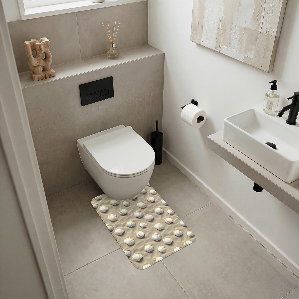 WC PŘEDLOŽKA Mušle - Písek - Námořní 40x60 cm - písková barva, textil/plast (40/1cm) - OnlyWow