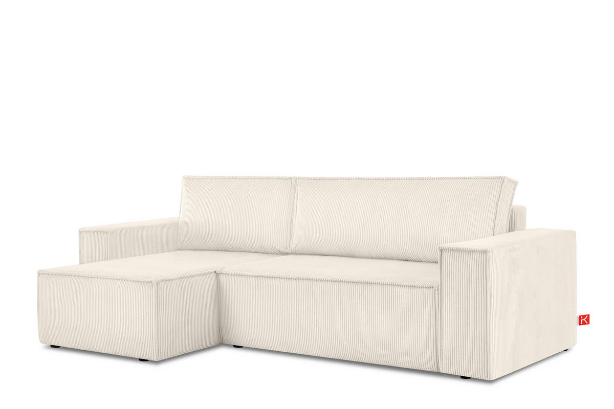 ECKSOFA-LINKS/RECHTS NAPI Schlaffunktion mit Cordbezug, beige - Ecru/Schwarz, Textil (262/148cm) - KONSIMO®