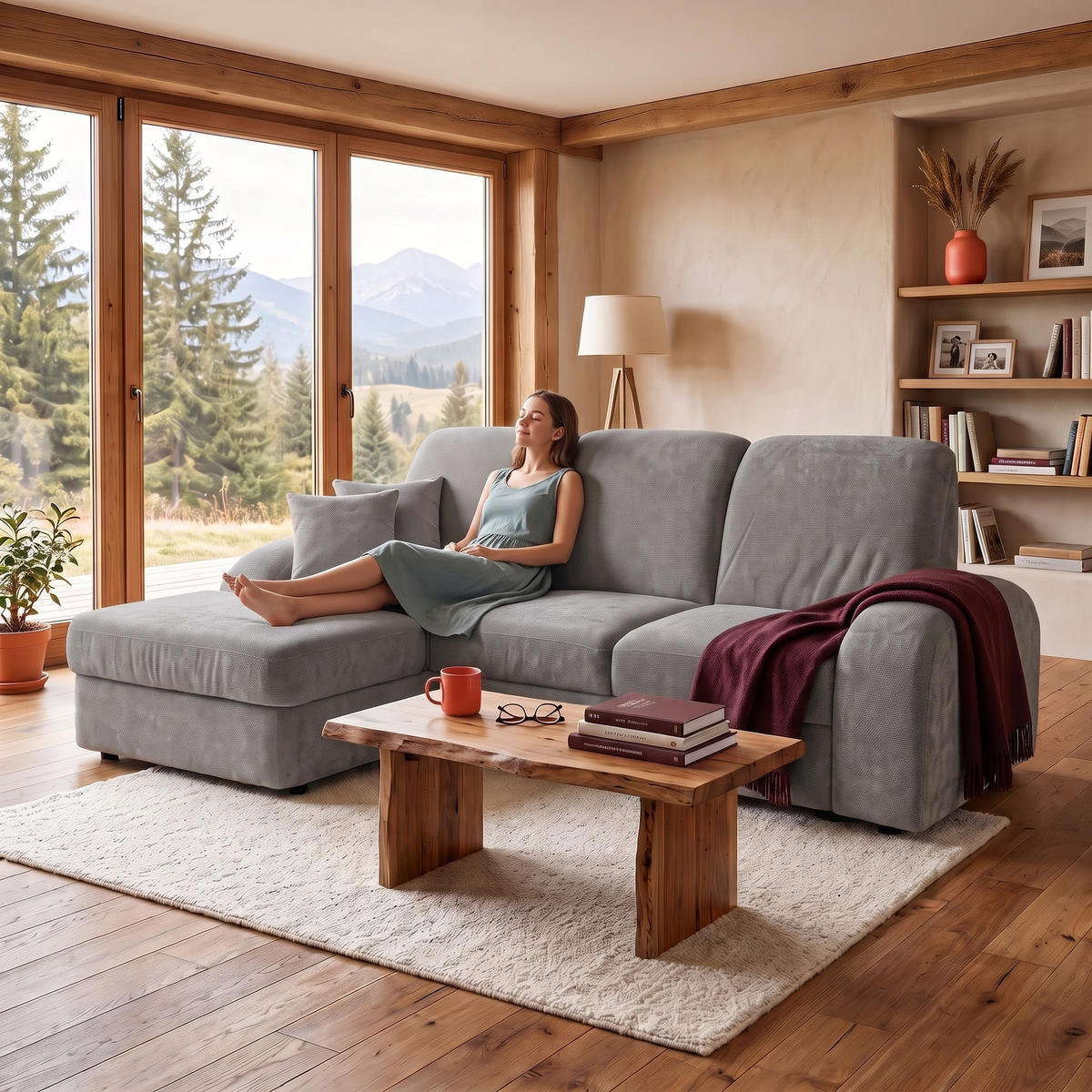 ECKSOFA VIBE S Links mit Schlaffunktion 130x202 Chenille Grau - Schwarz/Grau, Holz/Kunststoff (255/156cm) - Muffo