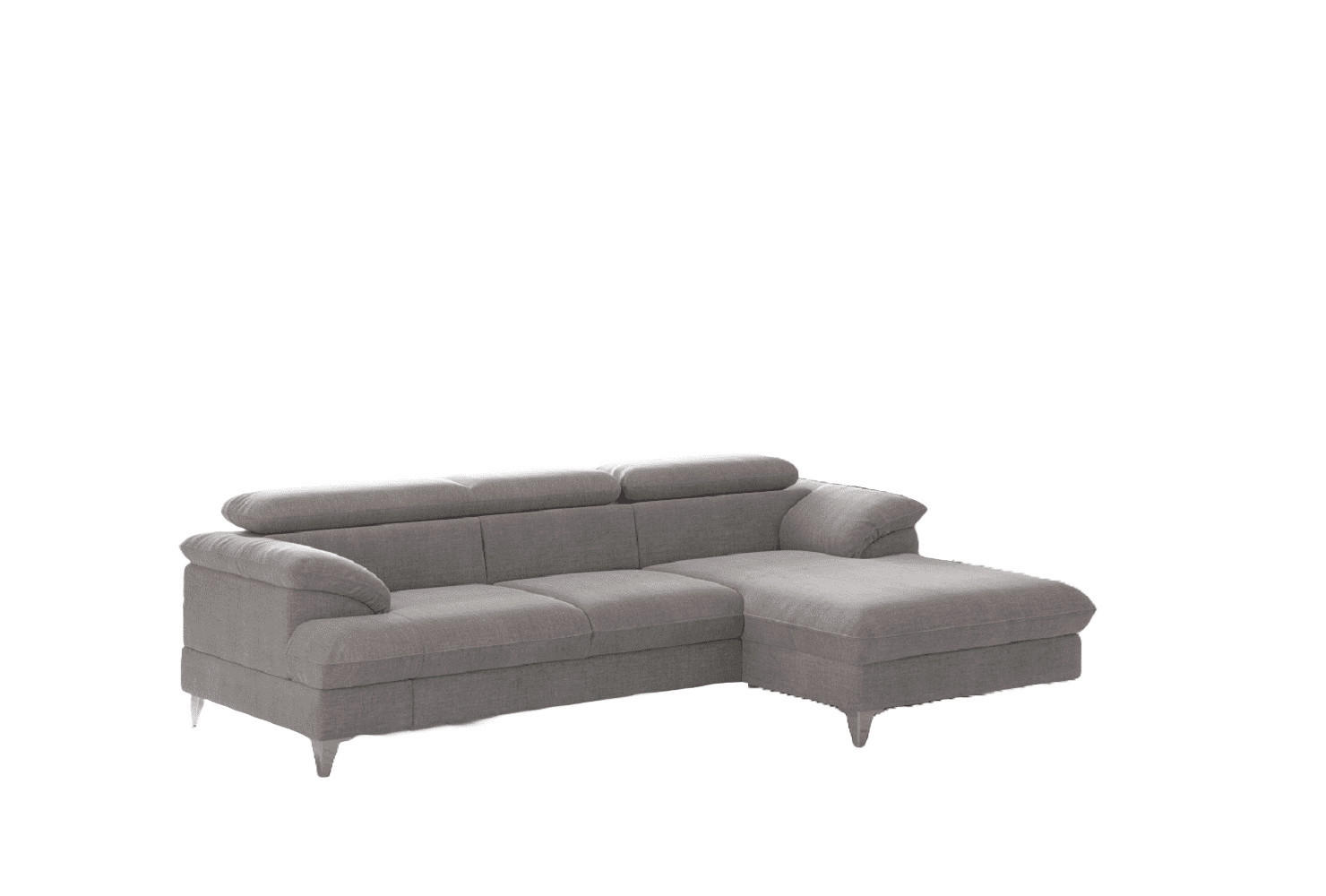 ECKSOFA mit Schlaffunktion und Bettkasten, verstellbare Kopfstützen - Chromfarben/Grau, Textil/Metall (167/254cm) - Cotta