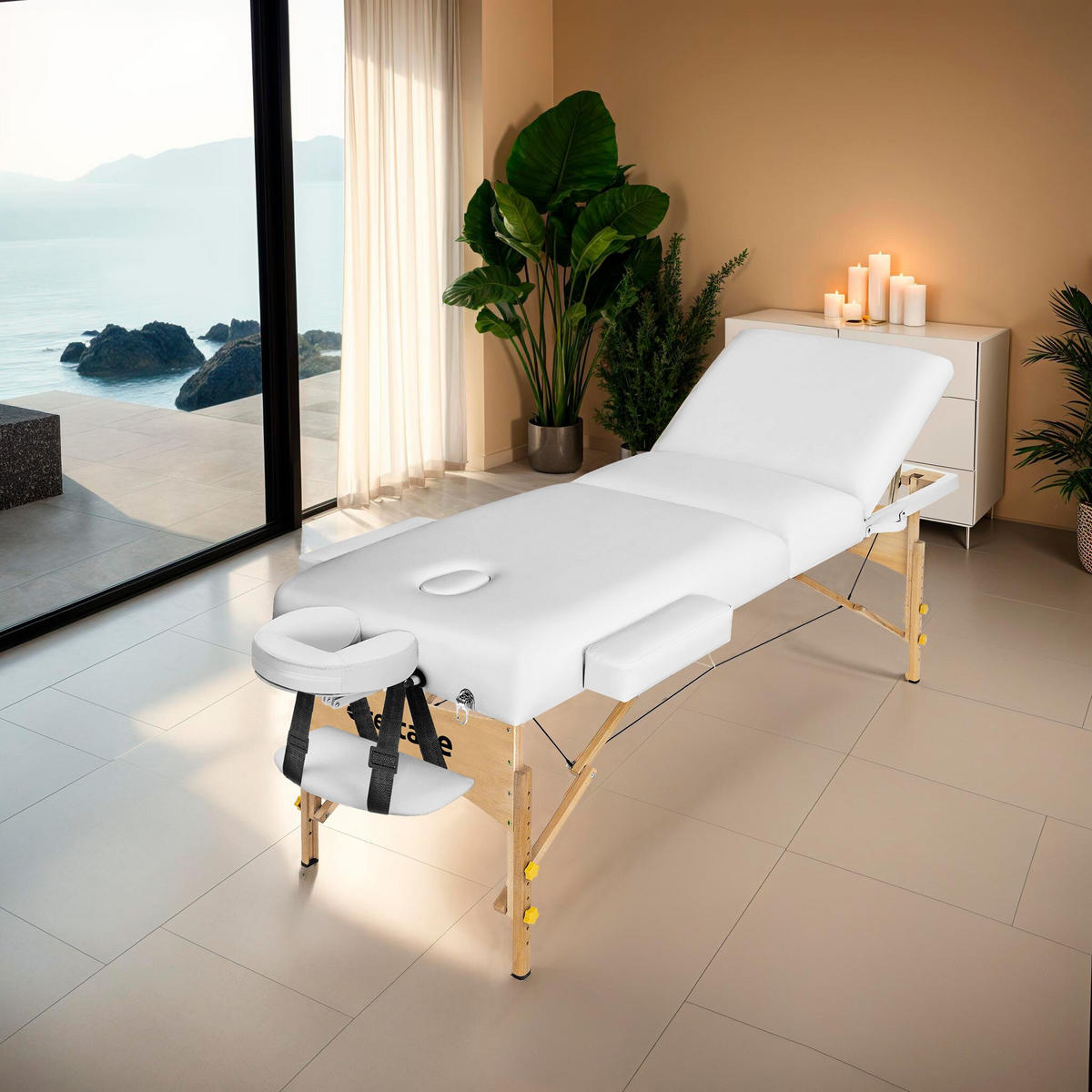 MASSAGELIEGE-SET 3 Zonen, 218 x 102 x 90 cm,weiß - Weiß, Holz (102/90/218cm) - tectake