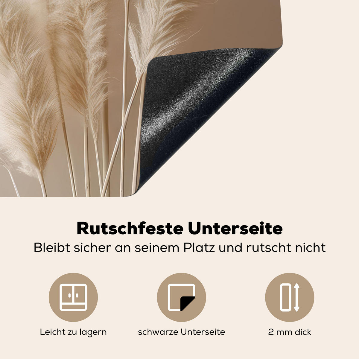 HERDABDECKPLATTE Pampasgras - Federn - Pastell - Weiß 65x52 cm - Creme, Kunststoff (65/0.2/52cm) - MuchoWow