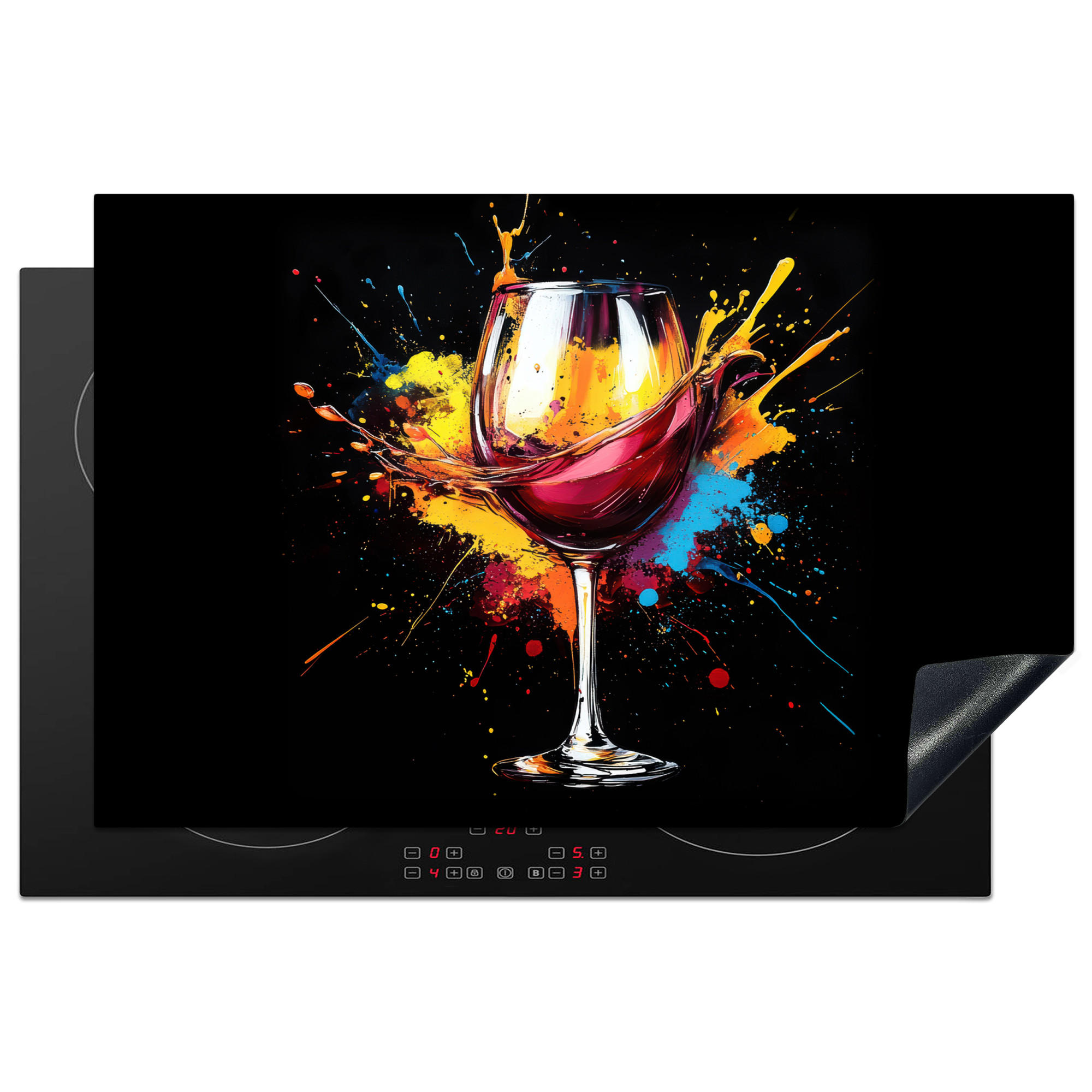 MuchoWow KRYT NA INDUKČNÍ DESKU Víno - sklo - graffiti - nápoj - červená - barva 81.6x52.7 cm