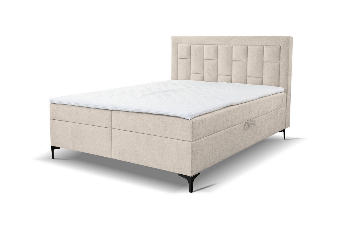 BOXBETT VENEZIA mit 2 Bettkästen, Maße: 140x200 cm, Farbe: Beige , Velourstoff, mit Bonell-Matratze inkl. Topper - Beige, Holz/Kunststoff (140/200cm) - VENASI MÖBEL