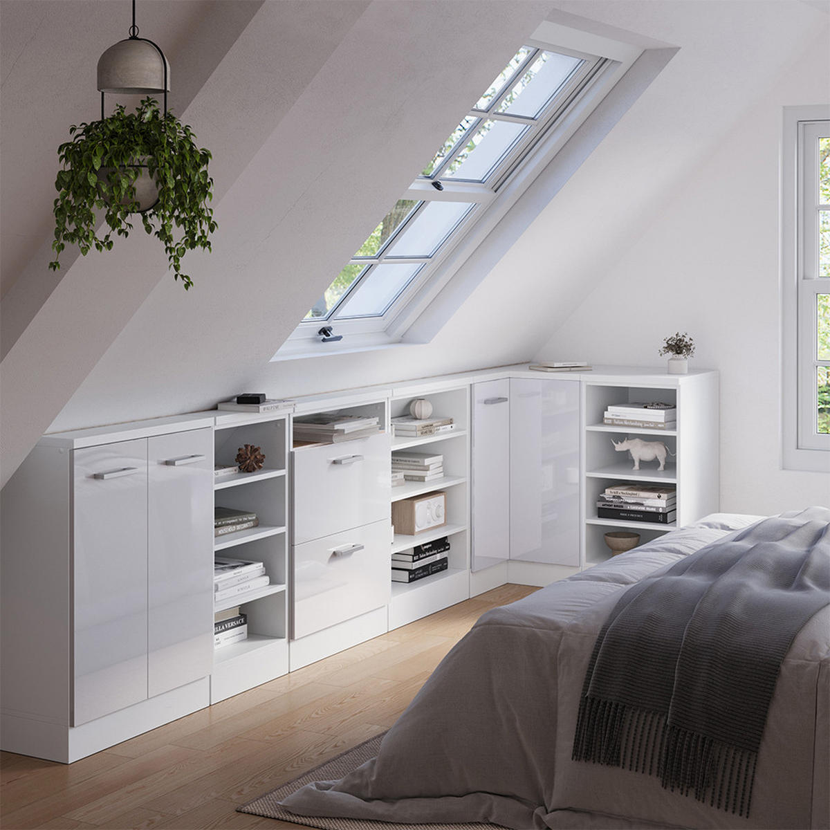 DACHSCHRÄGENSCHRANK ECKSCHRANK Rion Weiß Hochglanz/Weiß 75.6 x 81.6 cm mit 1 Tür - Weiß Hochglanz/Weiß, Holzwerkstoff (75.6/81.6/75.6cm) - Vicco