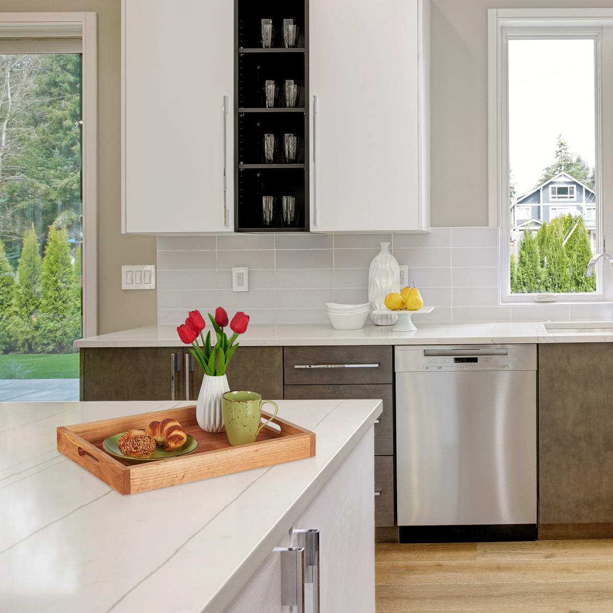 SERVIERTABLETT - Hellbraun, Holz/Holzwerkstoff (46/5/31cm) - Relaxdays