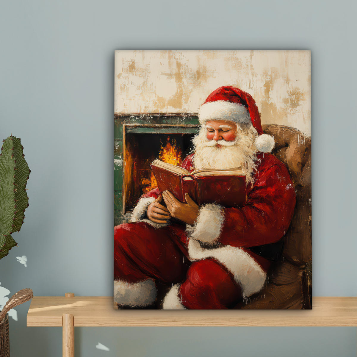 LEINWANDBILD Weihnachten - Weihnachtsmann - Winter - Open Fireside 30x40 cm - Dunkelrot, Textil (30/40cm) - MuchoWow