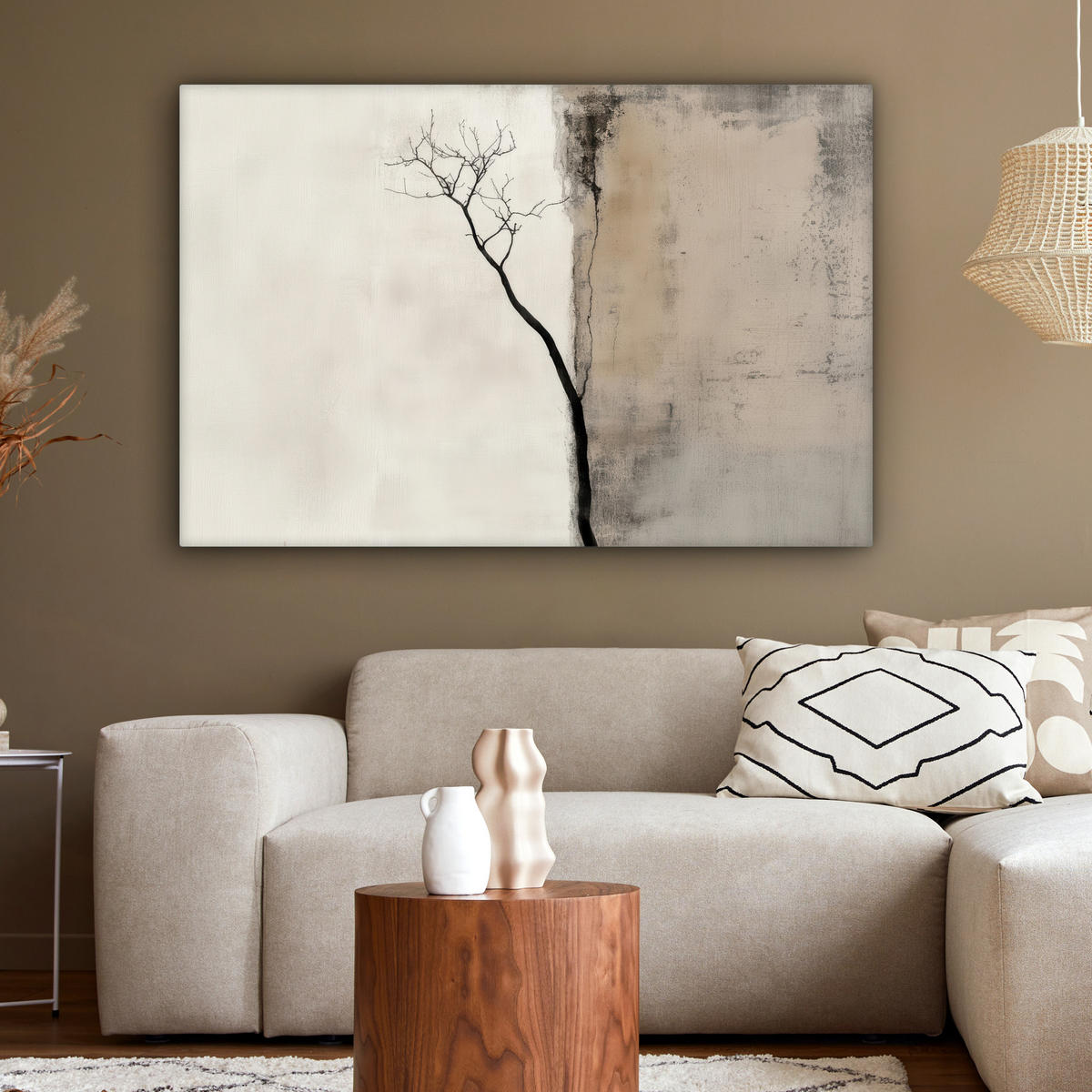 LEINWANDBILD Wabi sabi - Pflanze - Beige Groß 140x90 cm - Taupe, Textil (140/90cm) - MuchoWow