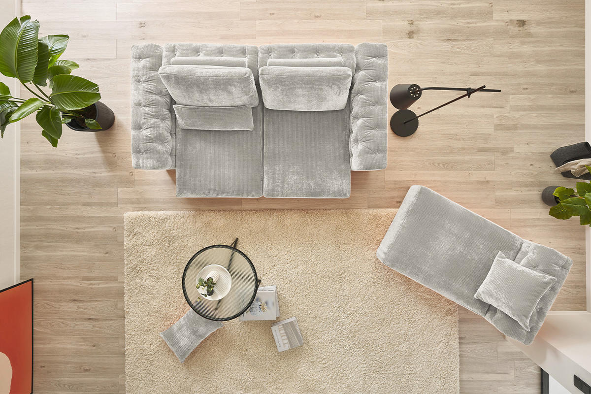 MODULSOFA SEPHI Silber Cord - Silberfarben/Schwarz, Kunststoff/Textil (268/62/191cm) - KAWOLA