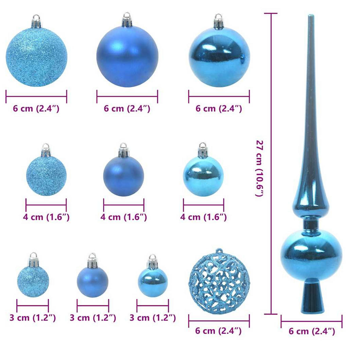 WEIHNACHTSKUGELSET 120 -teilig Blau Kunststoff - Blau, Kunststoff (6/27/6cm) - vidaXL