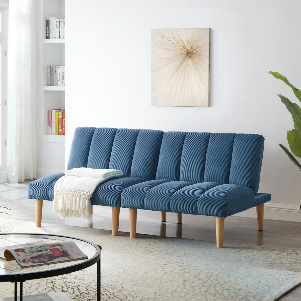 2-SITZER SCHLAFSOFA Cord Blau mit 3-fach verstellbarer Rückenlehne - Blau, Holzwerkstoff/Textil (167/72/82cm) - WISHDOR