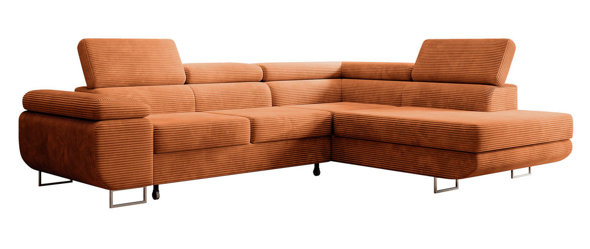 ECKSOFA Stevil Kupferbraun Cordbezug - Silberfarben/Kupferfarben, Textil/Metall (275/203cm) - Selsey